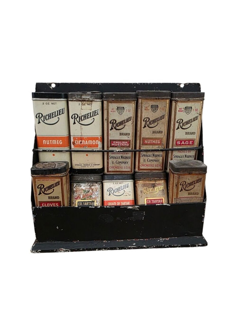 Sprague Warner & Company's Richelieu Ferndell Metal Rack + 10 Spice Tin Decor